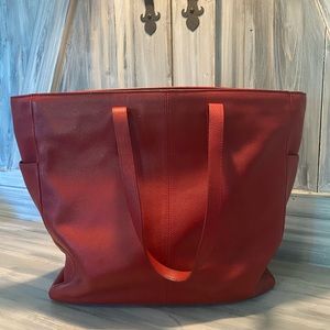 Express Genuine Red Leather Lg Laptop Tote Handbag